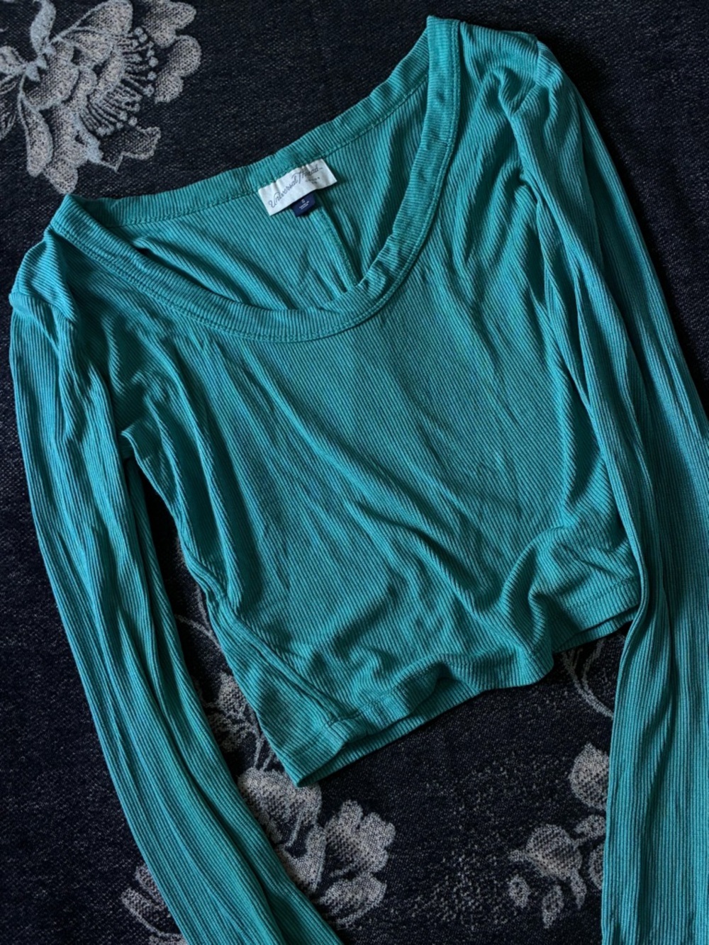 Universal Thread Teal Ribbed Long-Sleeve Scoop Neck Top